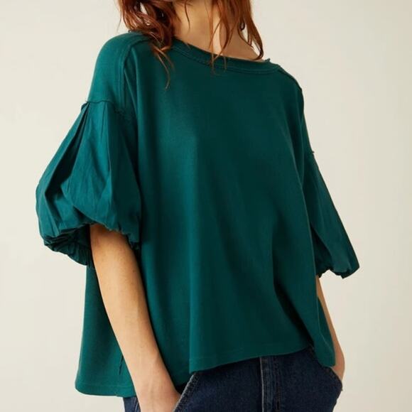 We The Free Blossom Tee 100% Cotton Puff Sleeve Top - Medium - Picture 1 of 8